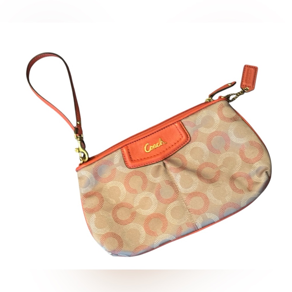 Lovely Peach leather fabric Coach Wristlet